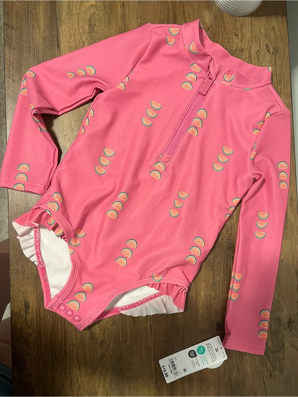 Carter's Pink Long-Sleeve Watermelon Print Rash Guard One-Piece